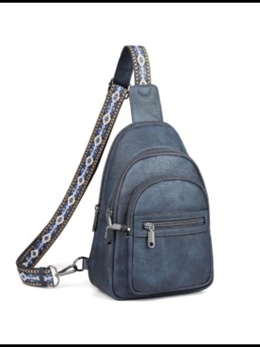 Faux Leather Sling Bag Crossbody Adjustable Strap Multi-Pocket